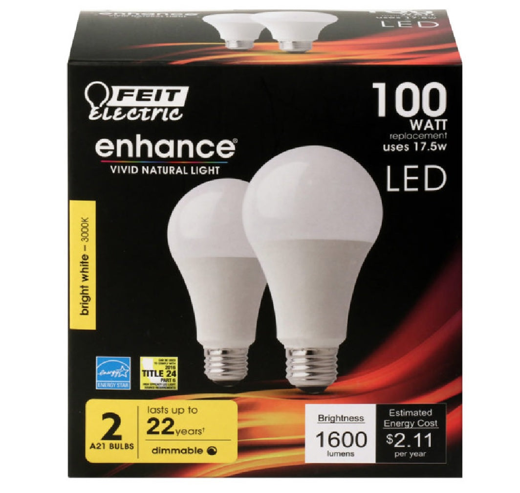Feit Electric OM100DM/930CA/2 Enhance Dimmable LED Light Bulb, 17.5 W