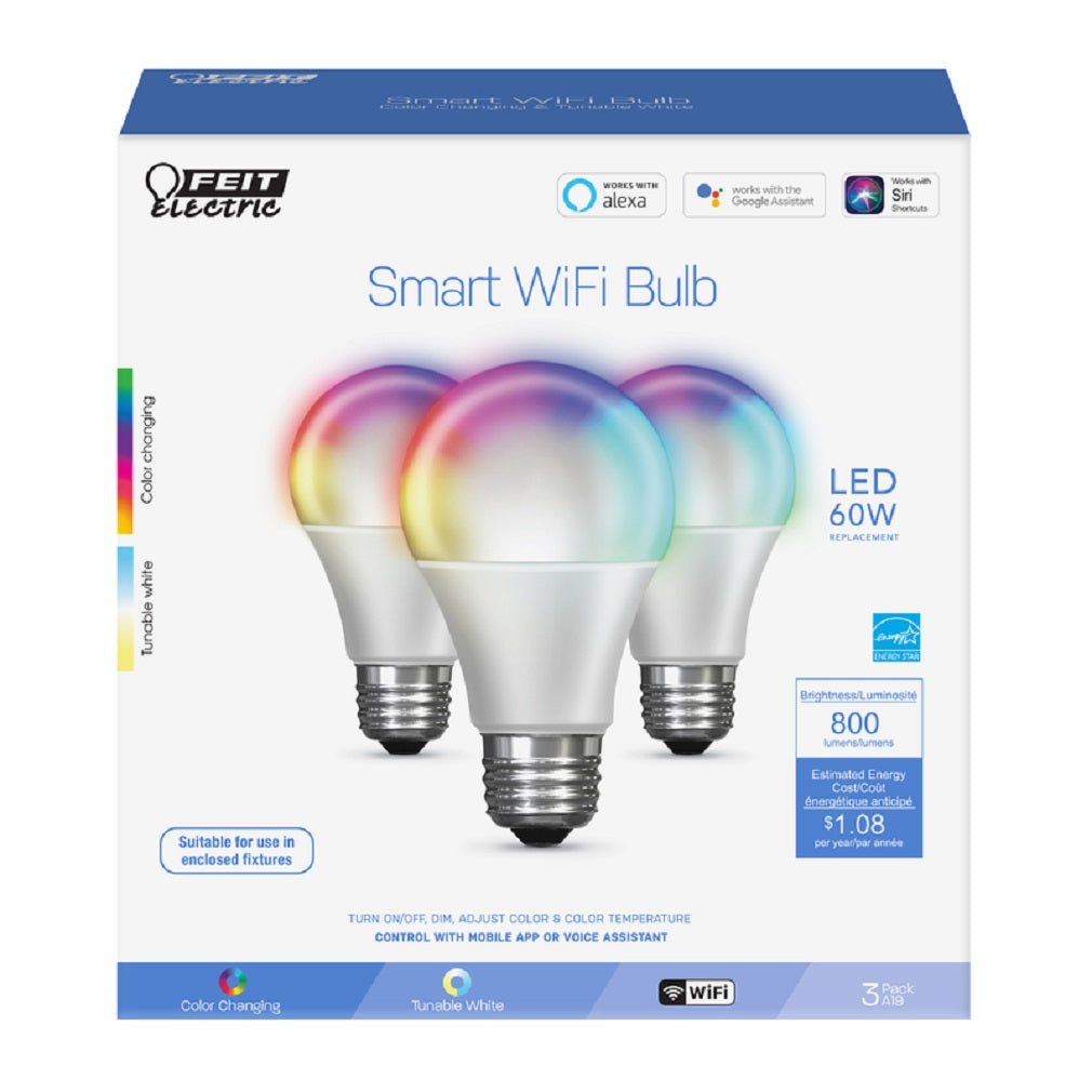 Feit Electric OM60RGBWCAAG3 LED Smart WiFi Bulb, Clear