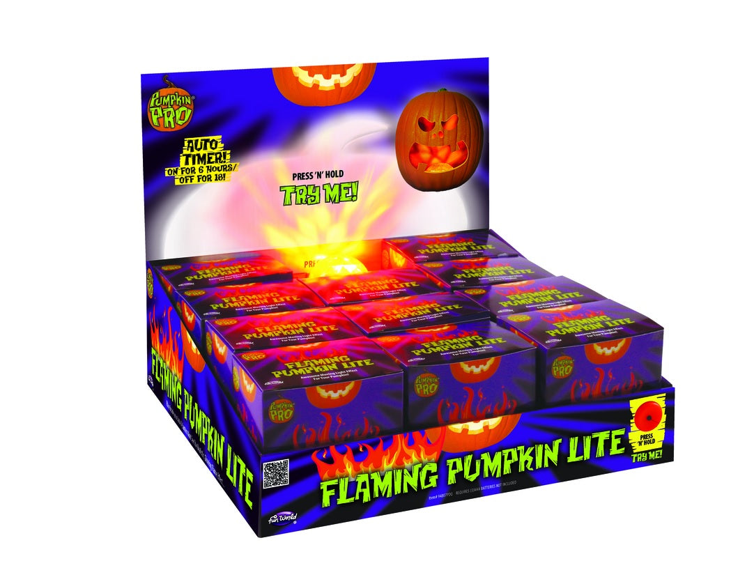 Fun World 94807PDQ Flaming Pumpkin Light Halloween Decor, Orange