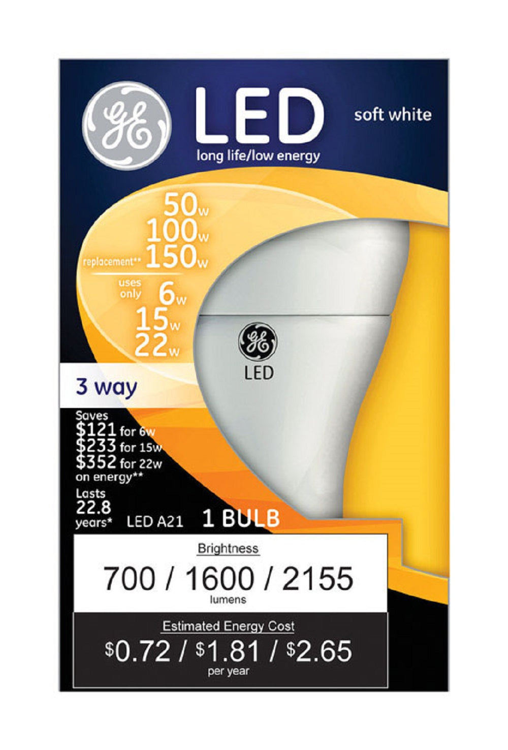 GE 24132 A21 E26 (Medium) LED Bulb, Soft White