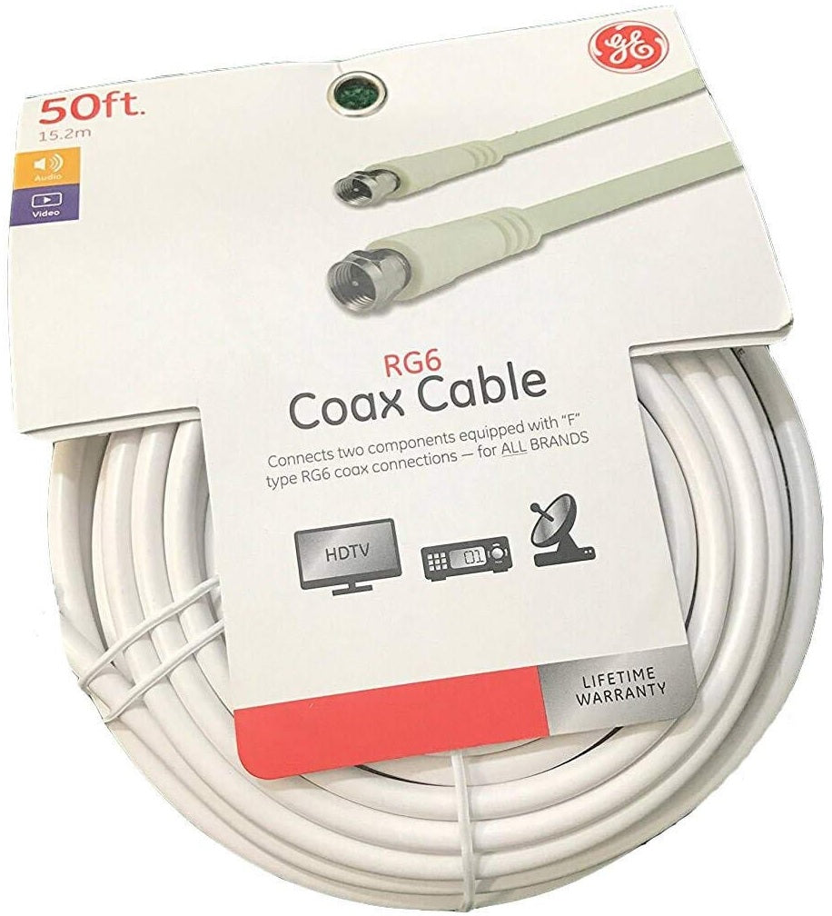 GE 33605 Coaxial Cable, 50', White
