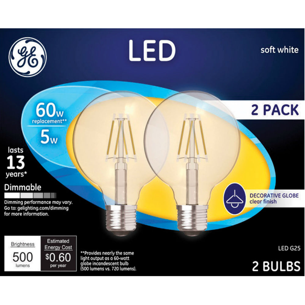 GE 23344 LED G25 Globe Light Bulb, 500 lumens