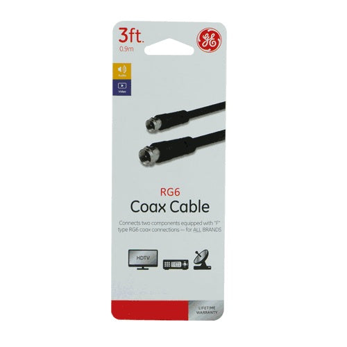 GE 34482 RG6 Video Coaxial Cable, 3', Black