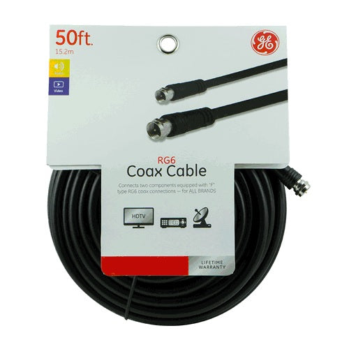 GE 33600 RG6 Video Coaxial Cable, 50', Black