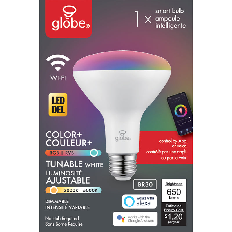 Globe 50035 BR30 Smart WiFi LED Bulb, 5000 K