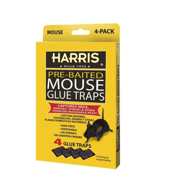 Harris HMG-4 Pre-Baited Mouse Glue Traps, Pack of 4