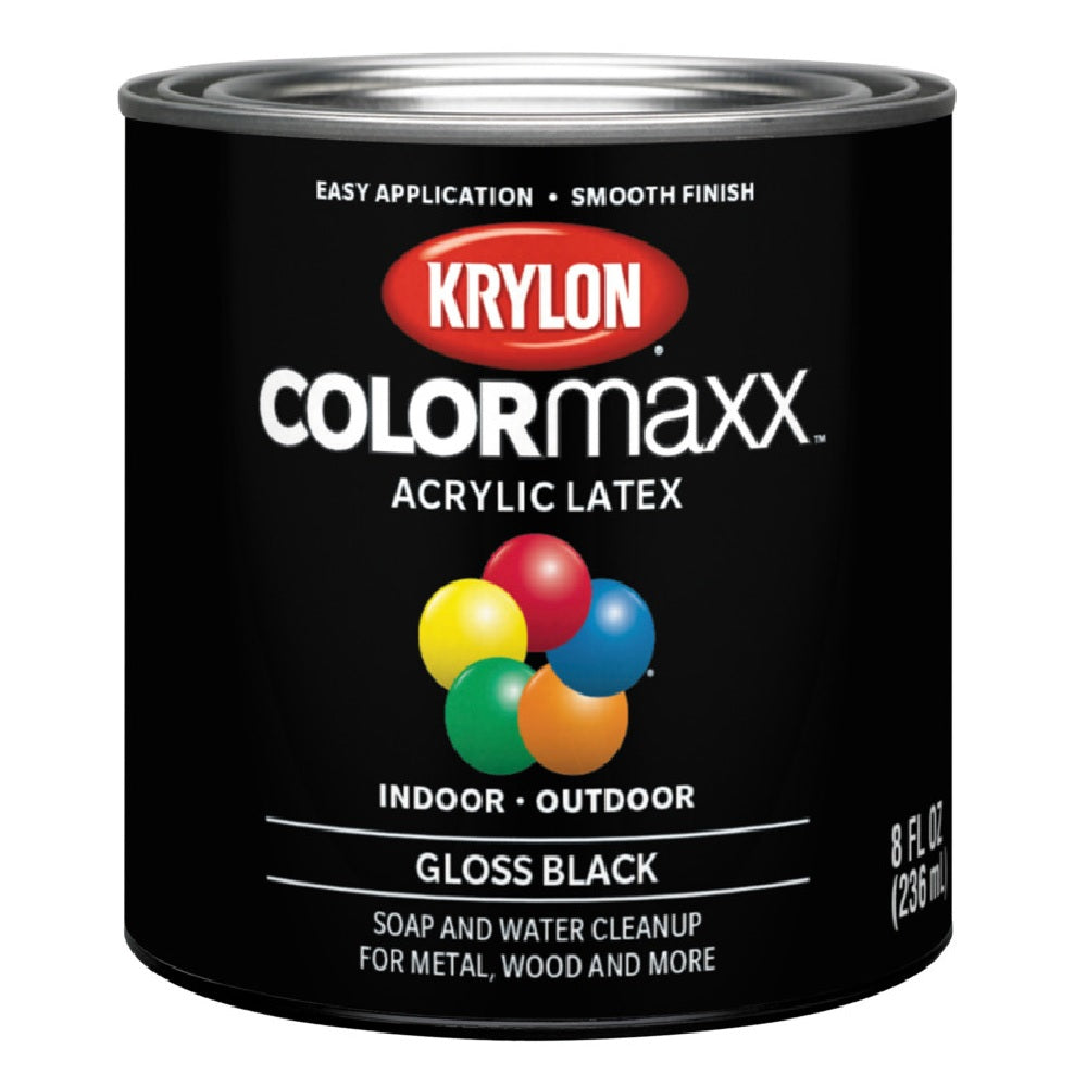 Krylon K05605007 Colormaxx Acrylic Latex Paint, Gloss Black, 1/2 Pint