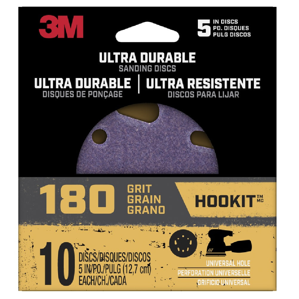 3M DISC5IN10PK180 Hookit Ultra Durable Sanding Disc, Ceramic, 5 In