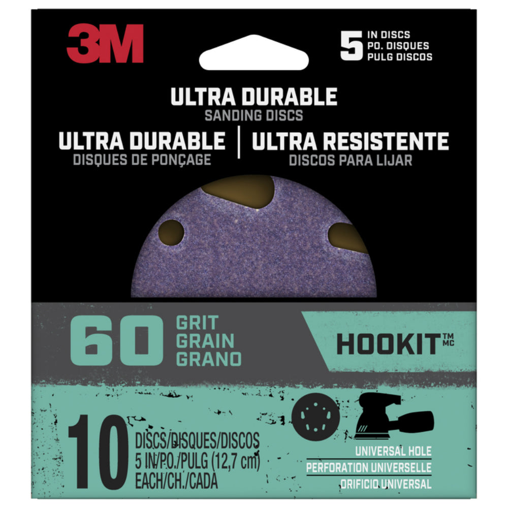 3M Disc5in10pk60 Hookit Sanding Disc, 60 Grit, 5", Pack of 10