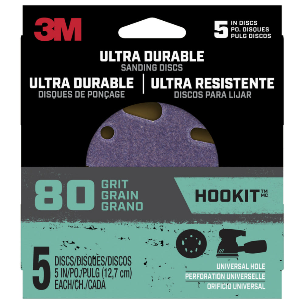 3M Disc5in5pk80 Hookit Ultra Durable Sanding Disc, 80 Grit, Pack of 5