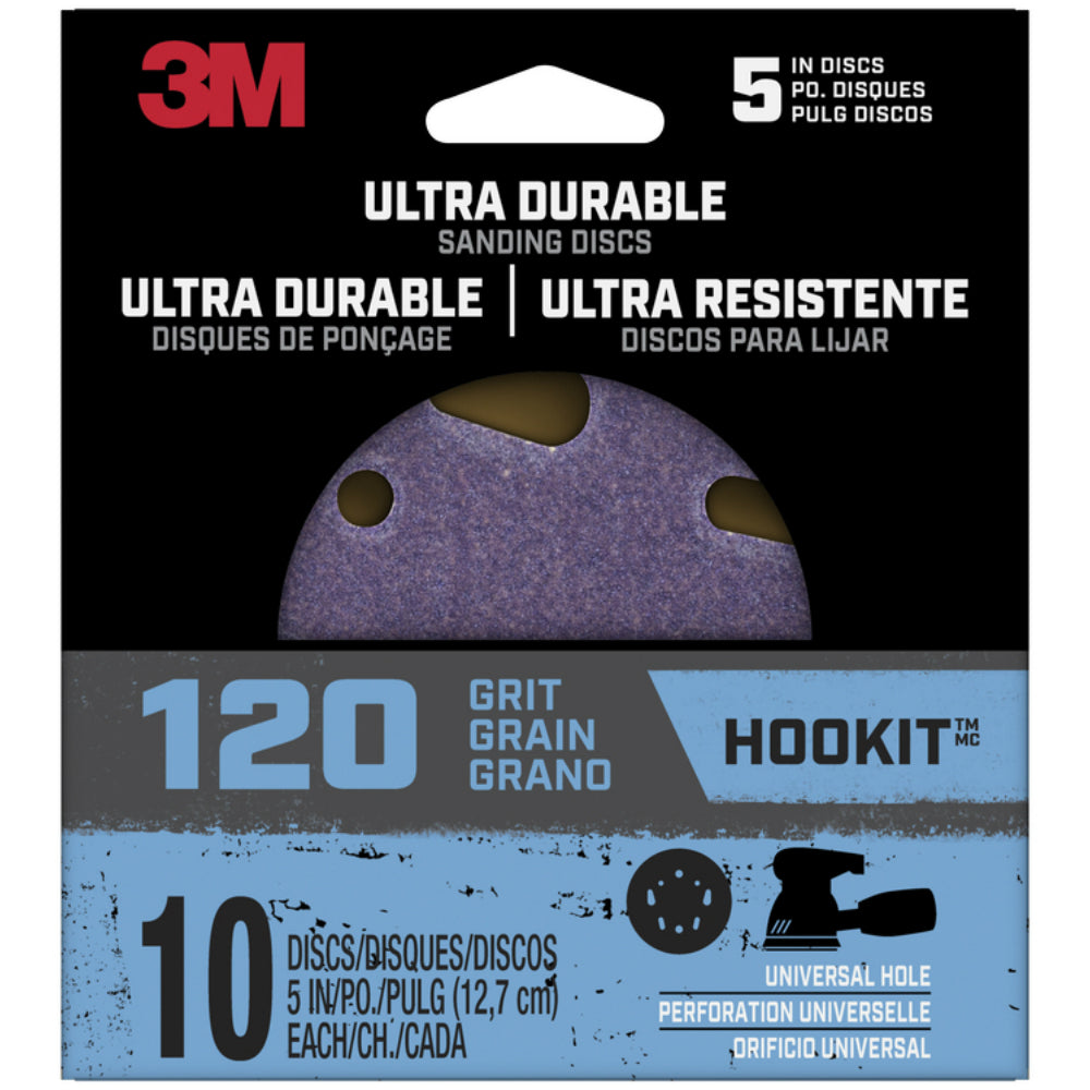 3M Disc5in10pk120 Ultra Durable Hookit Sanding Disc, 120 Grit, 5 in