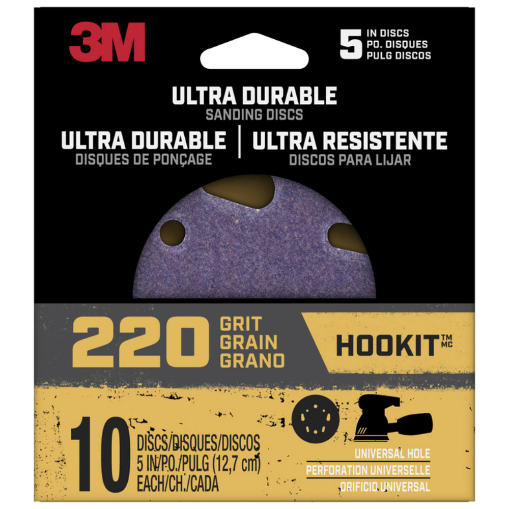 3M Disc5in10pk220 Ultra Durable Hookit Sanding Disc, 20 Grit, Pack of 10