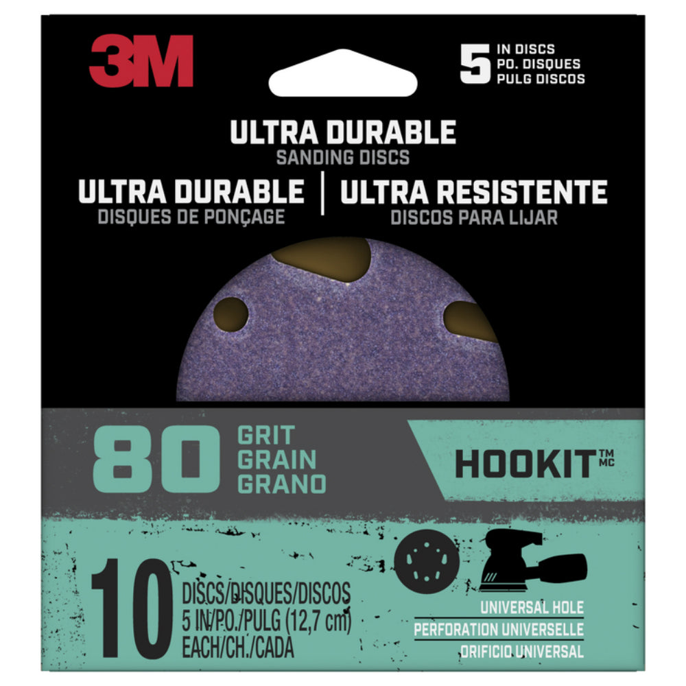 3M Disc5in10pk80 Ultra Durable Sanding Disc, 80 Grit, Pack of 10