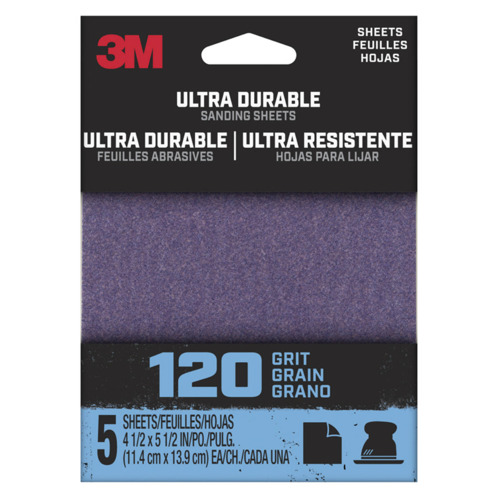 3M 27368 Ultra Durable Sanding Sheet, 120 Grit, 5.5 Inch L x 4.5 Inch
