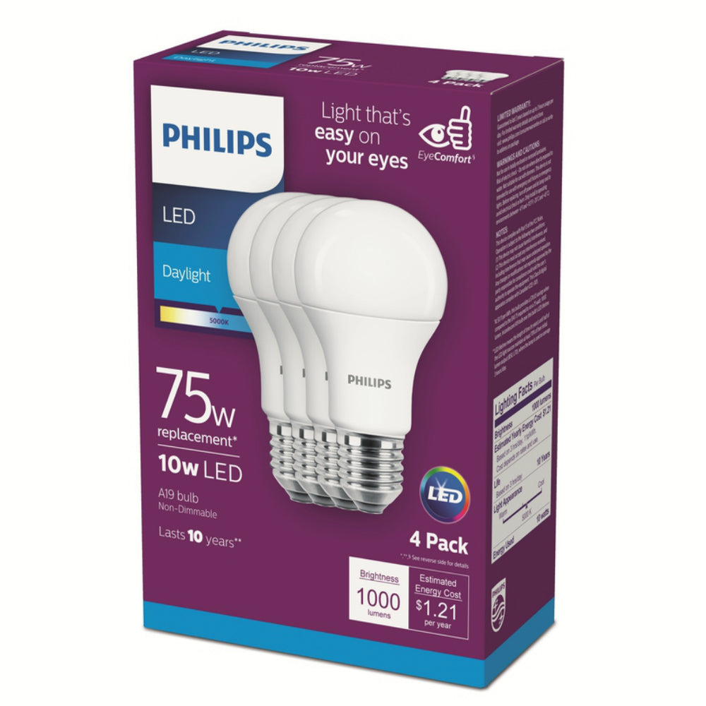 Philips 542968 A19 LED Light Bulb, Daylight, 5000K