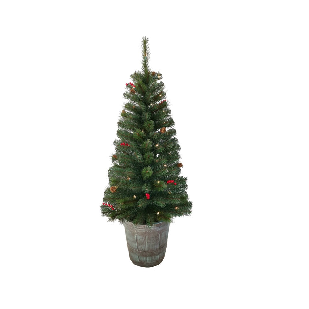 Santas Forest 27517 Christmas Tree Prelit Whiskey Barrel, 4 Feet