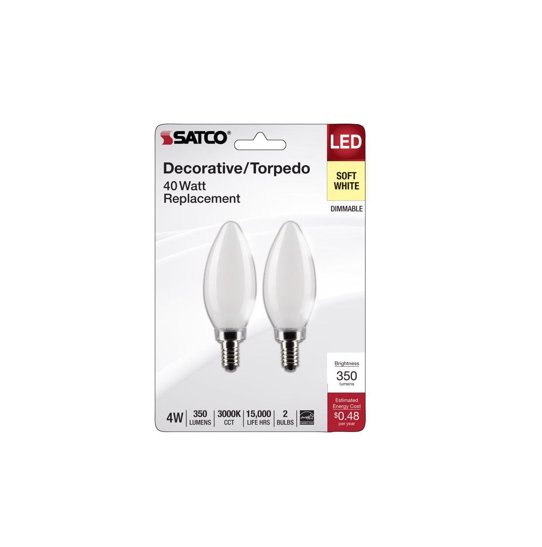 Satco S21824 B11 E12 Filament LED Bulb, Soft White