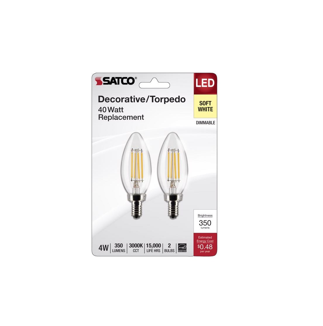 Satco S21820 B11 E12 Filament LED Bulb, Soft White