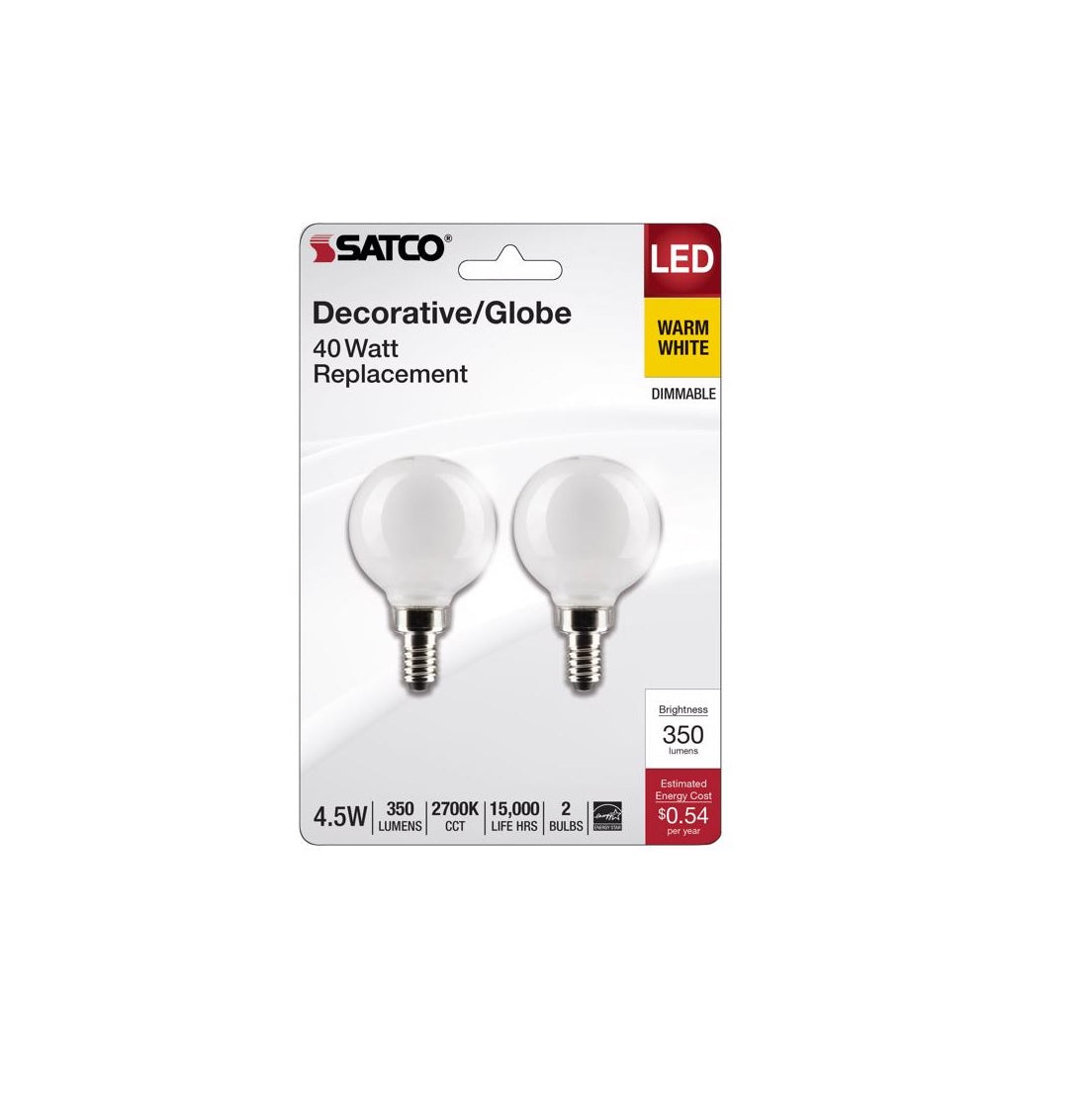 Satco S21812 G16.5 E12 Filament LED Bulb, Warm White