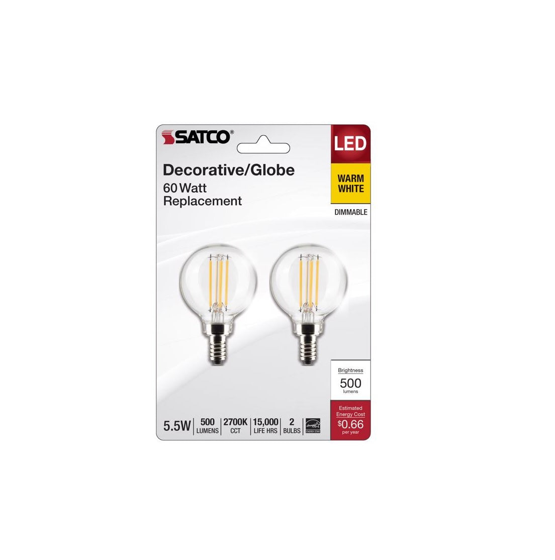 Satco S21813 G16.5 E12 Filament LED Bulb, Glass