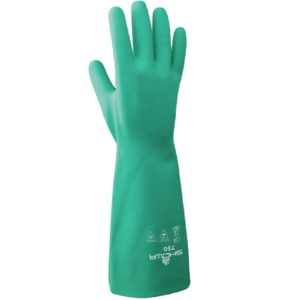 Showa 730-09.RT Unisex Nitrile Chemical Gloves, Green, Large