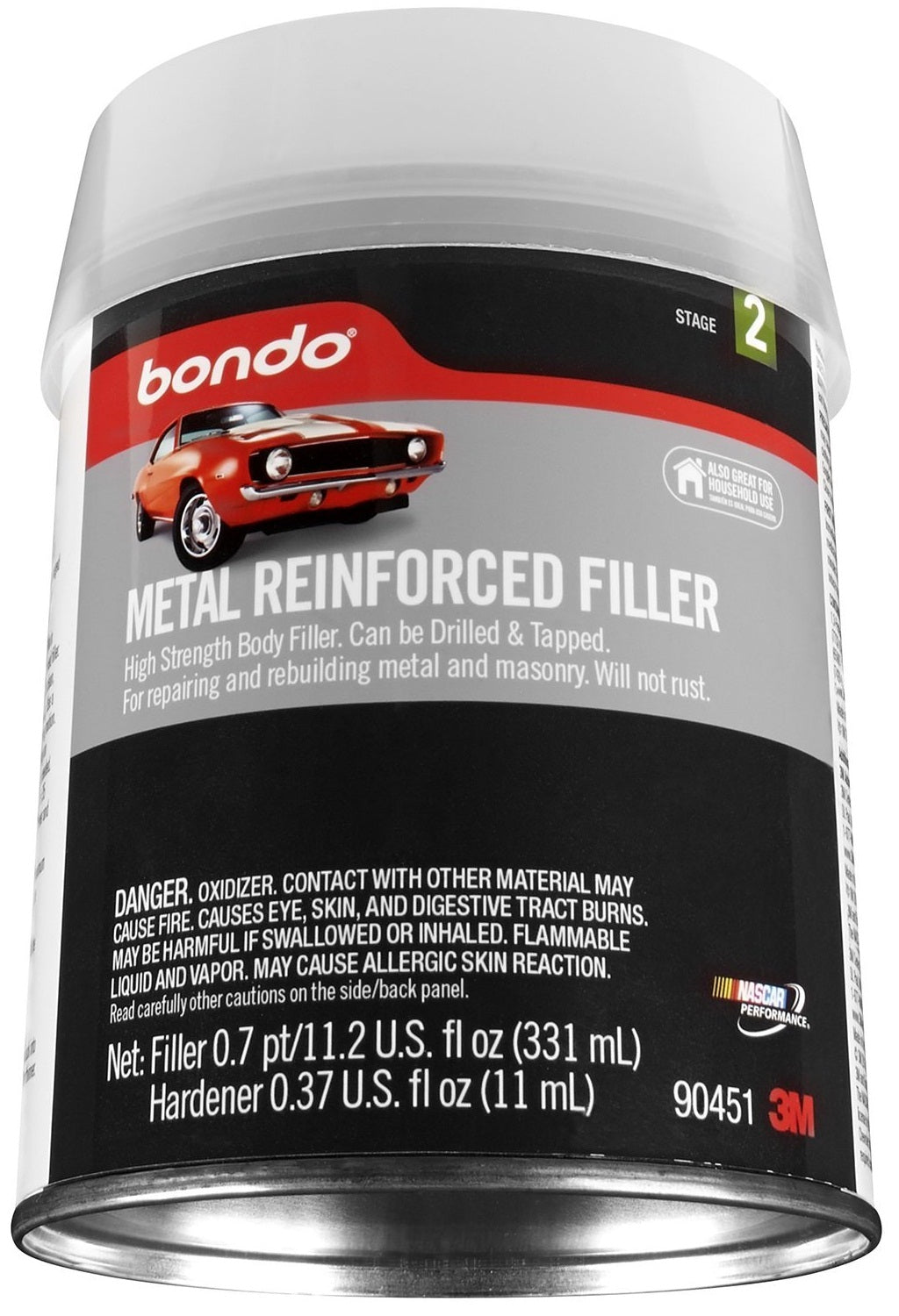 Bondo 90451 Metal Reinforced Filler, 0.7 pint