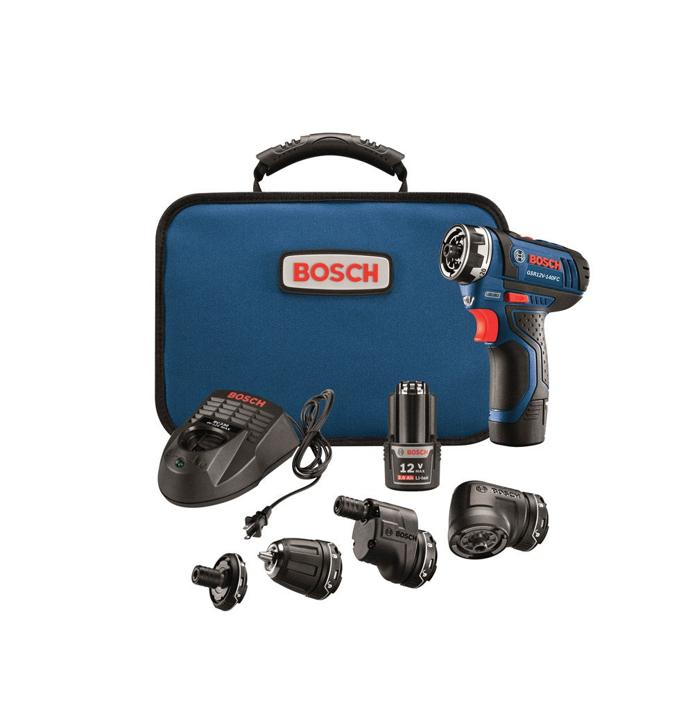 Bosch GSR12V-140FCB22 Flexiclick Cordless 5-In-1 Drill/Driver Kit, 12 volt, 1/4 in