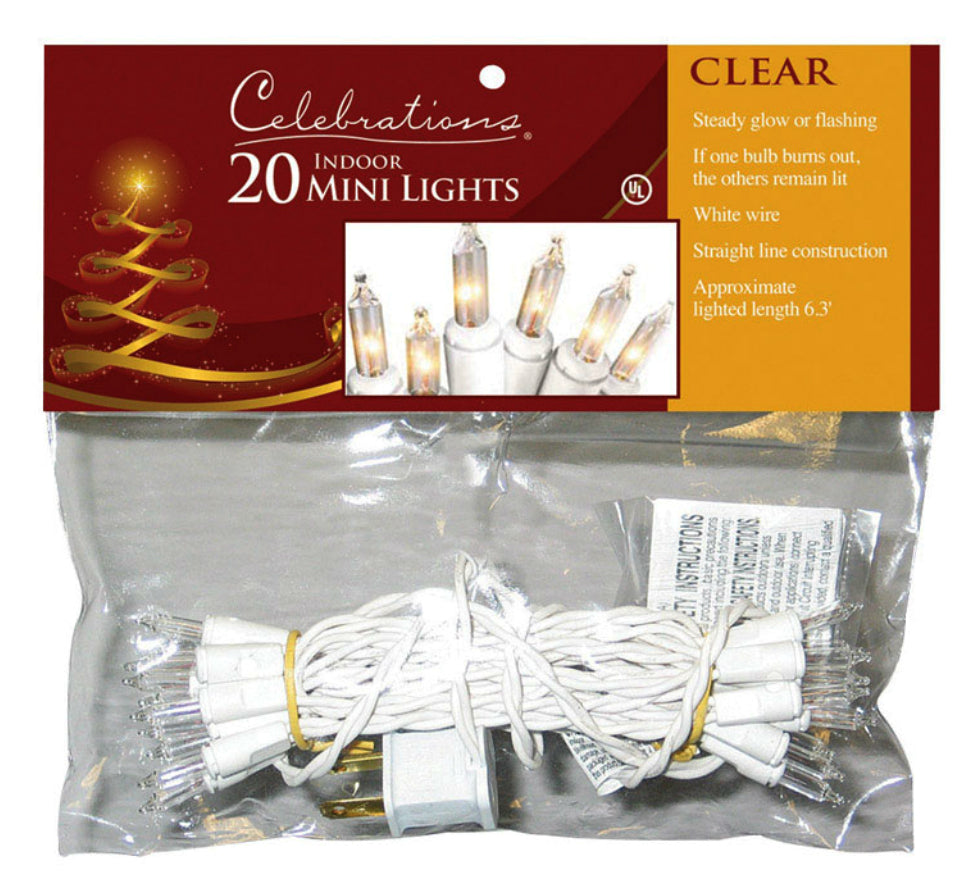 Celebrations 4122-71 Mini Light Set, 6.3', 20 Clear Lights