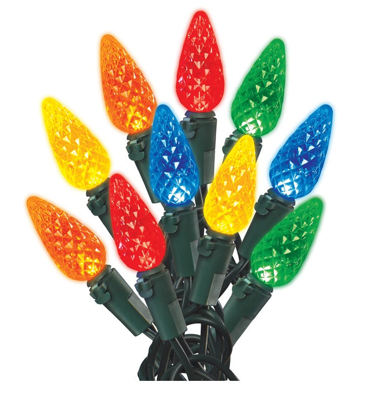 Celebrations 47866-71 LED C6 Faceted Light Bulbs On A Reel, 37', Multi-Color