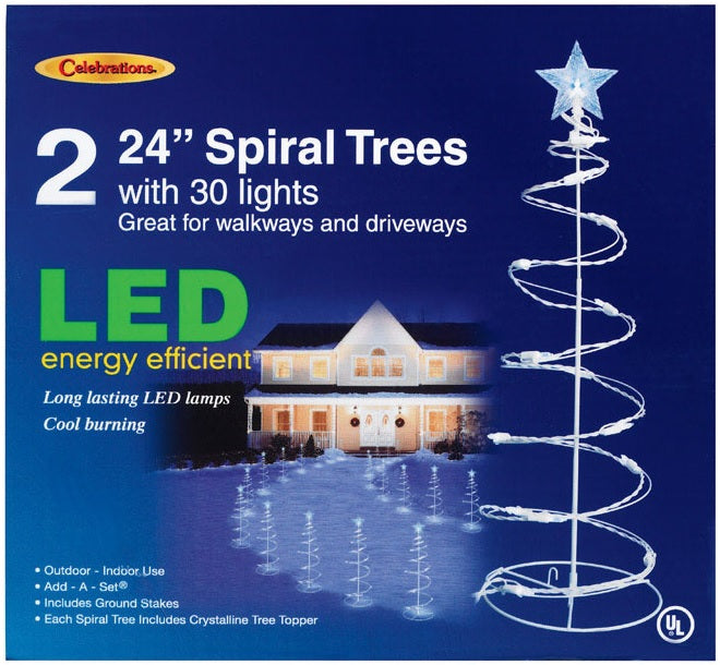 Celebrations E44G4915 Spiral Tree Driveway Markers, 2', White LED Lights