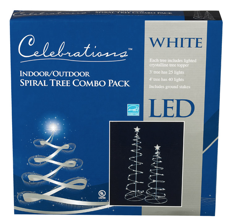 Celebrations R0404916 LED Spiral Trees, Combo Pack, 3' & 4', White