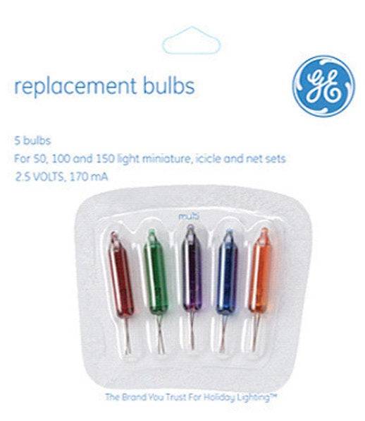 GE 53005 Multi Color Mini Replacement Bulbs, 2.5 Volts