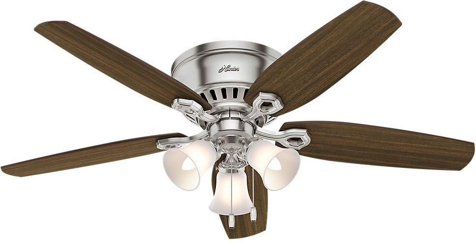 Hunter Fan 53328 Builder Low Profile Ceiling Fan with Light, Brushed Nickel, 52"
