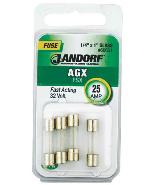 Jandorf 60661 AGX Glass Tube Fuse, 25 Amp