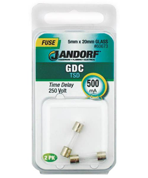 Jandorf 60673 GDC Glass Fuse, 500mA