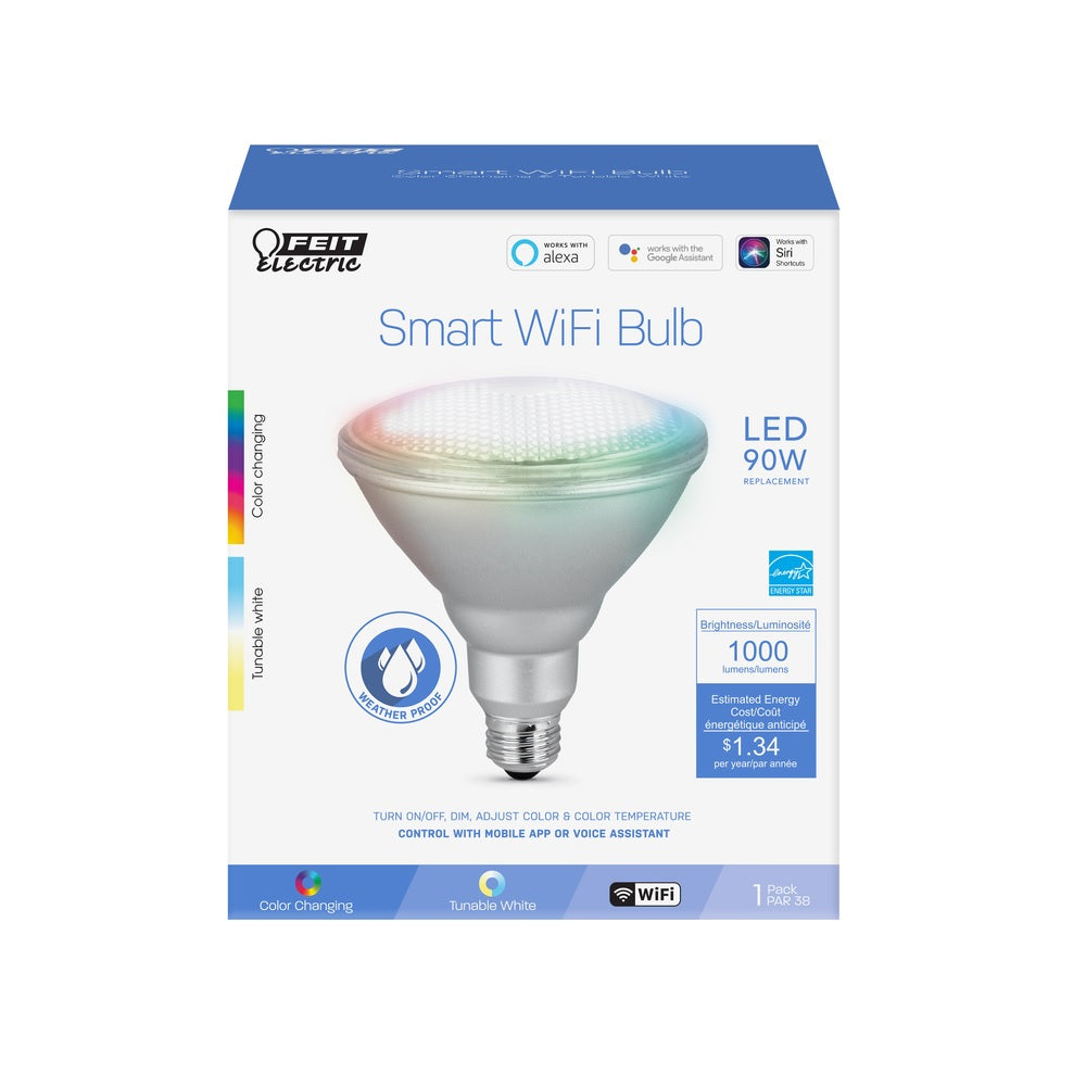 Feit Electric PAR38/RGBWCA/AG LED Smart Bulb, Clear, 90 Watt