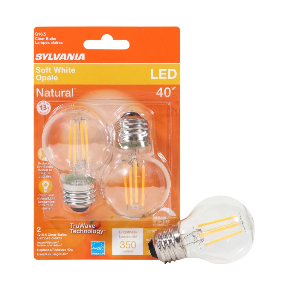 Sylvania 40847 G16.5 LED Bulb, Clear, 350 Lumens