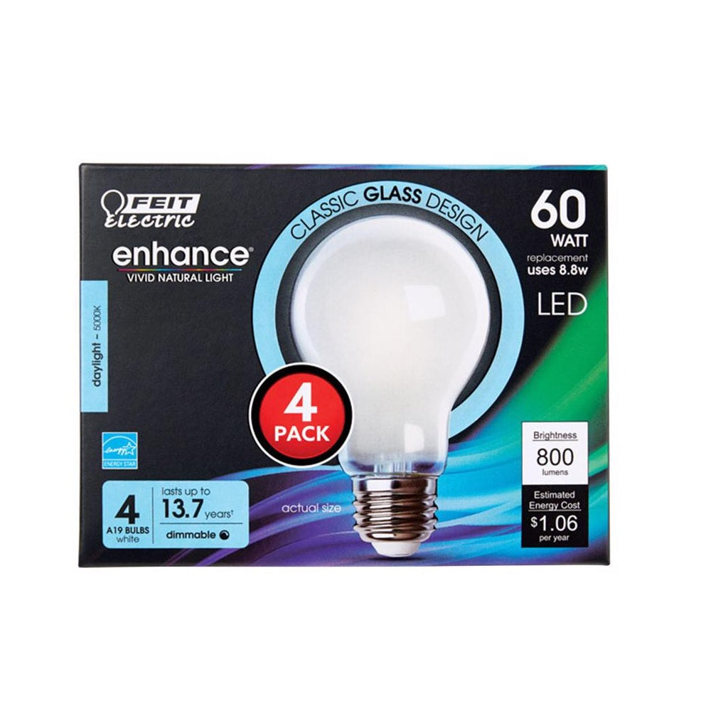 Feit Electric A1960950CAFIL4 A19 E26 Daylight LED Bulb, 120 Volt