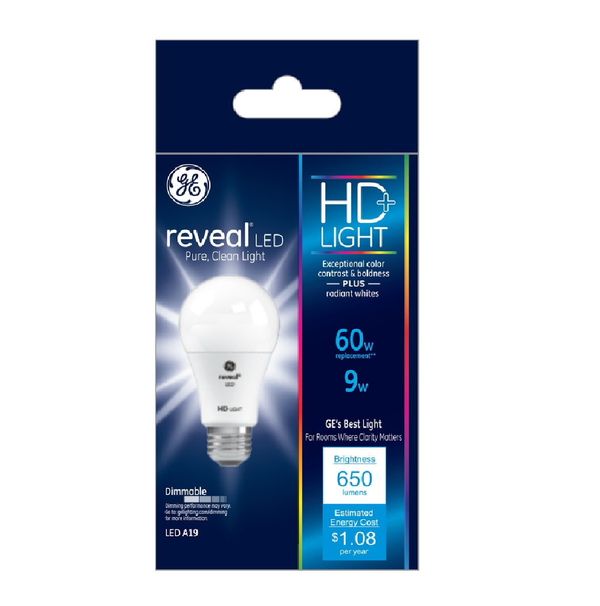 GE Lighting 98868 Reveal HD+ A19 E26 (Medium) LED Bulb