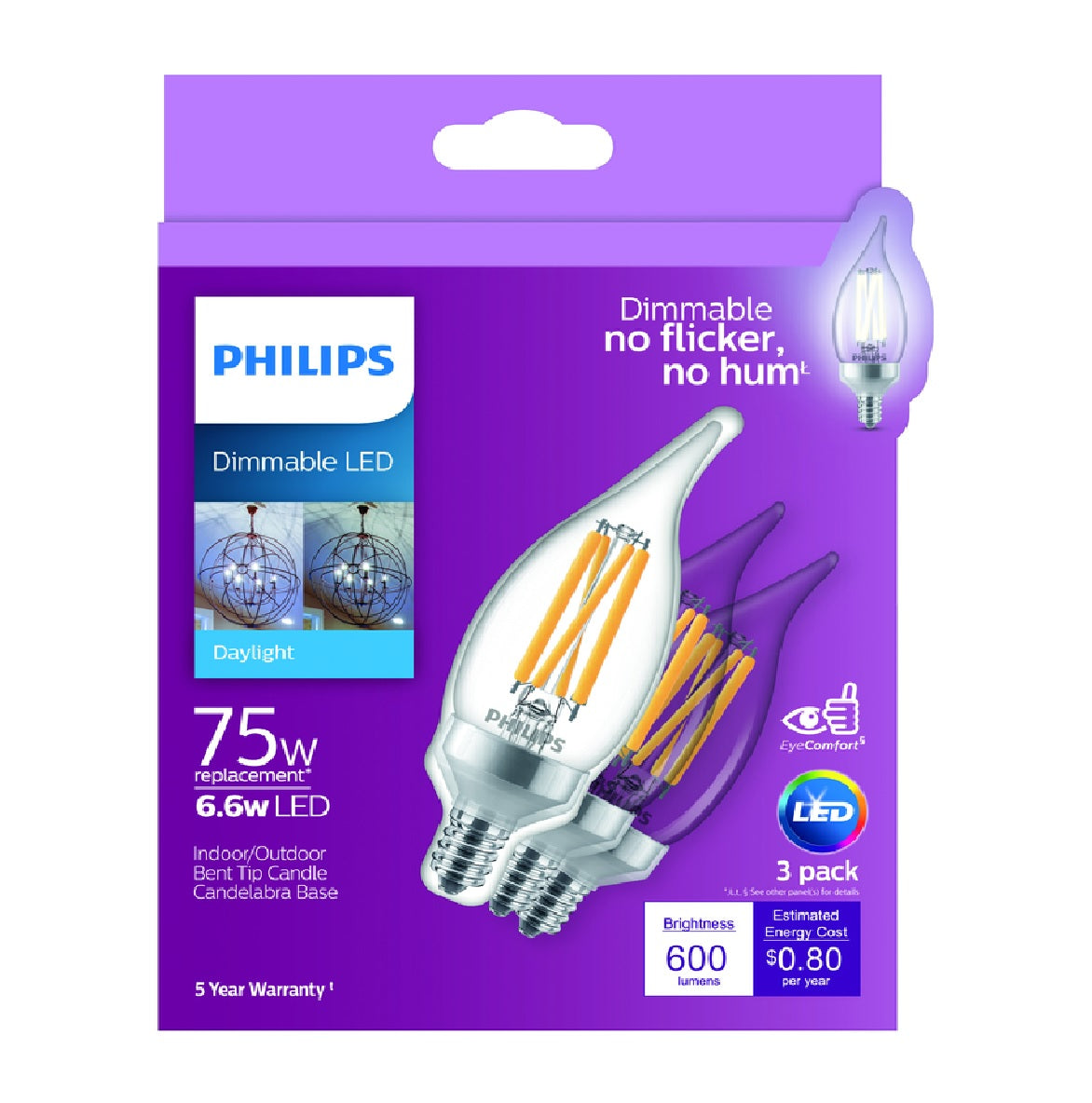 Philips 556522 BA11 E12 (Candelabra) LED Bulb, Daylight