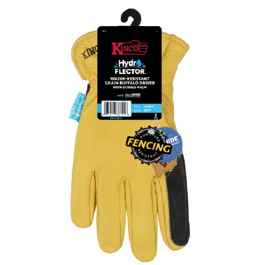 Kinco 387P-M Buffalo Leather Elastic Work Gloves, Medium