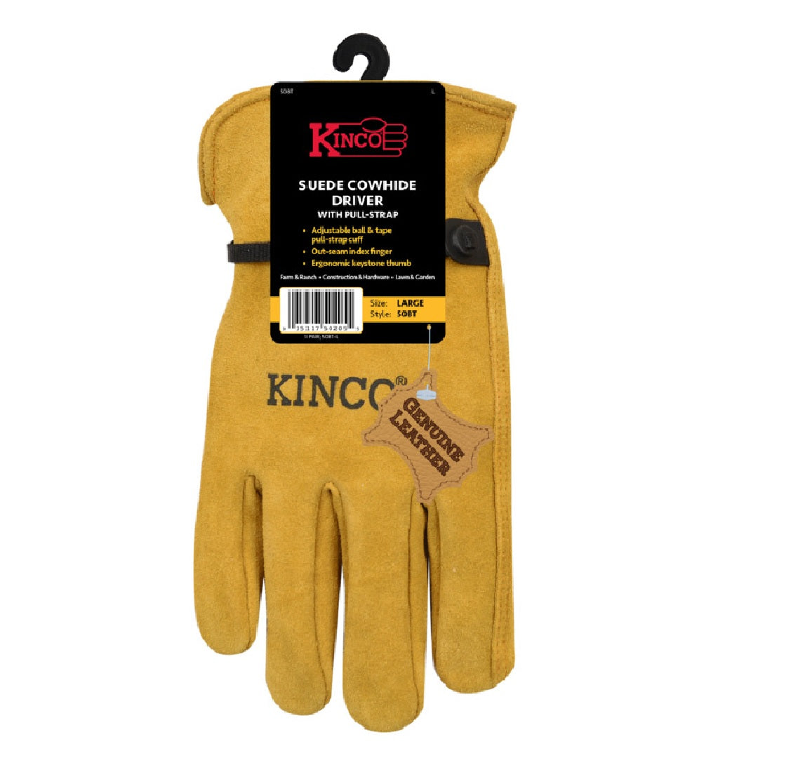 Kinco 50BT-L Suede Cowhide Leather Driver Gloves, Gold