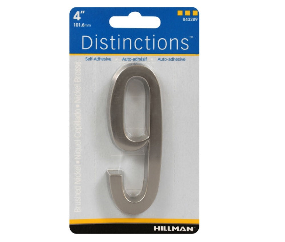 Hillman 843289 Silver Brushed Nickel Self-Adhesive Number, 4", Silver