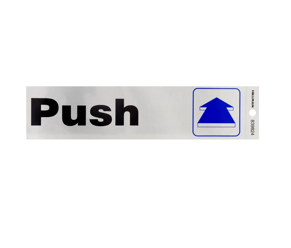 Hillman 839824 English Push/Pull Decal, 2" x 8", Silver