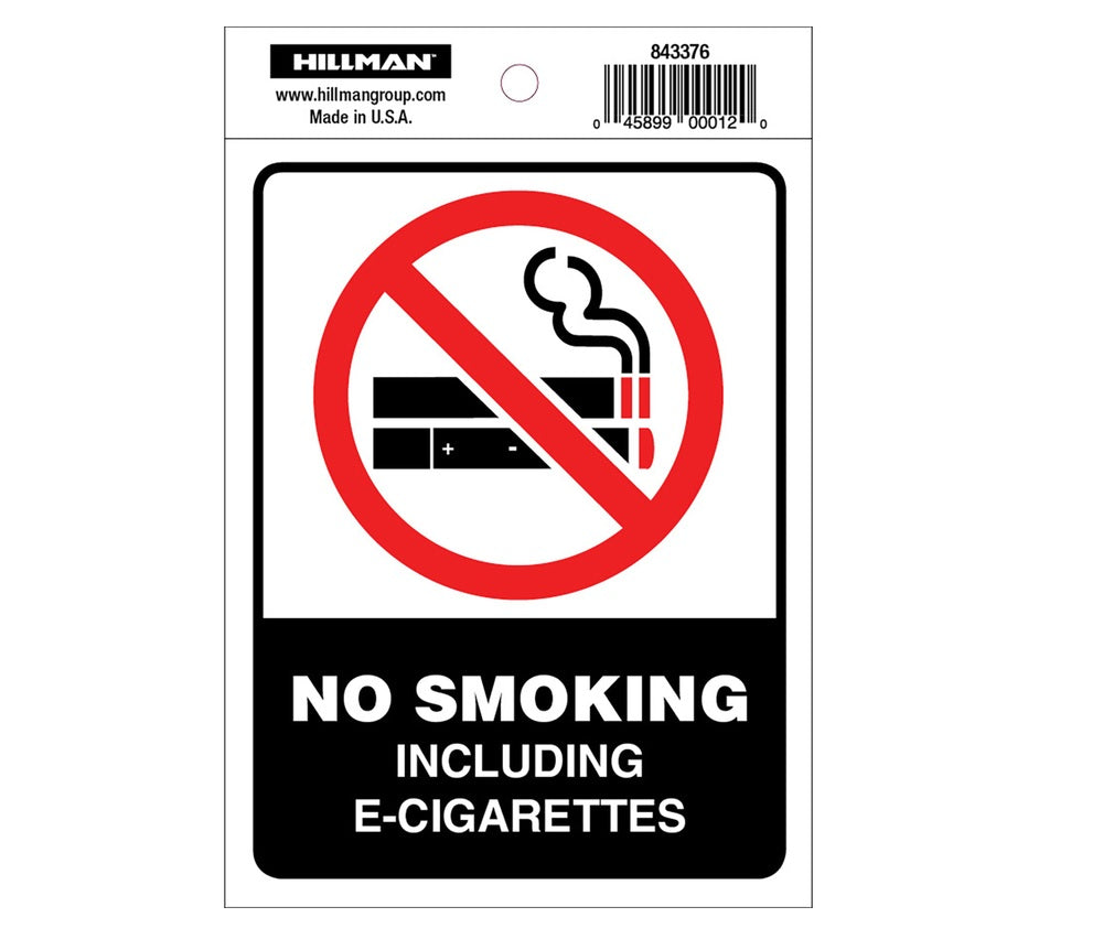 Hillman 843376 English No Smoking Decal, 4" x 6", White