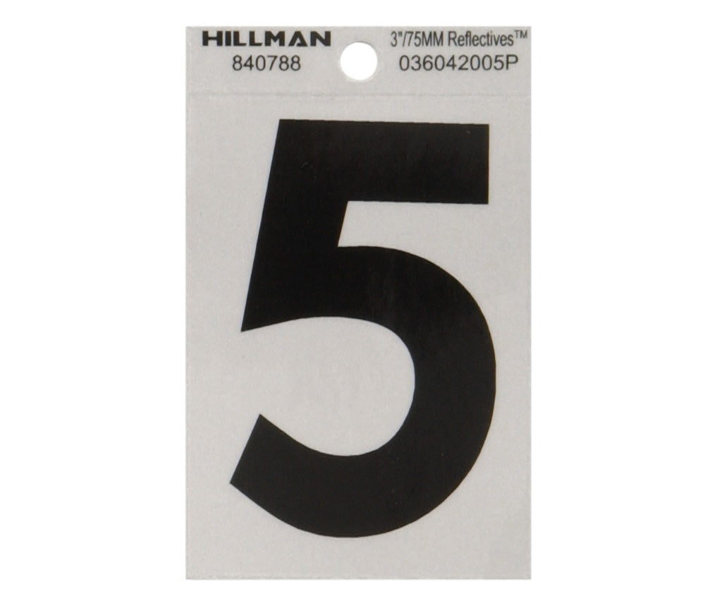 Hillman 840788 Reflective Mylar Self-Adhesive Number, Black, 1 pc.