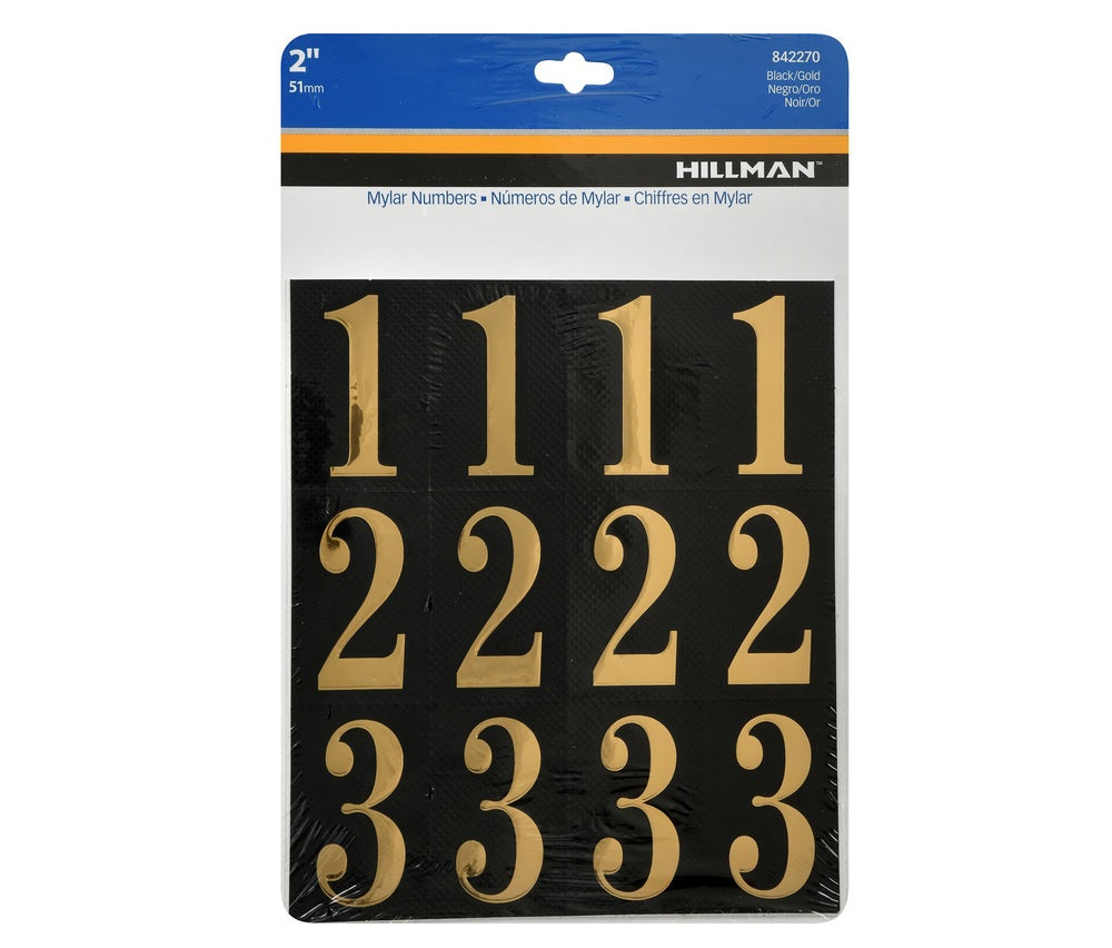 Hillman 842270 Mylar Self-Adhesive Number Set, Gold, 32 pc
