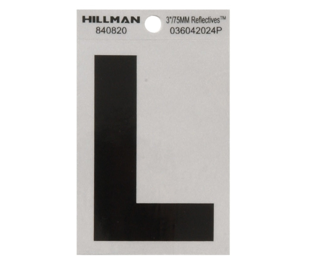 Hillman 840820 Reflective Mylar Self-Adhesive Letter, Black, 1 pc