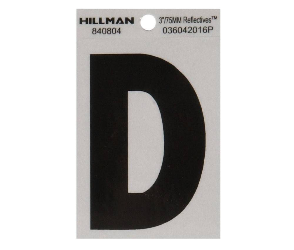 Hillman 840804 Reflective Mylar Self-Adhesive Letter, Black, 1 pc