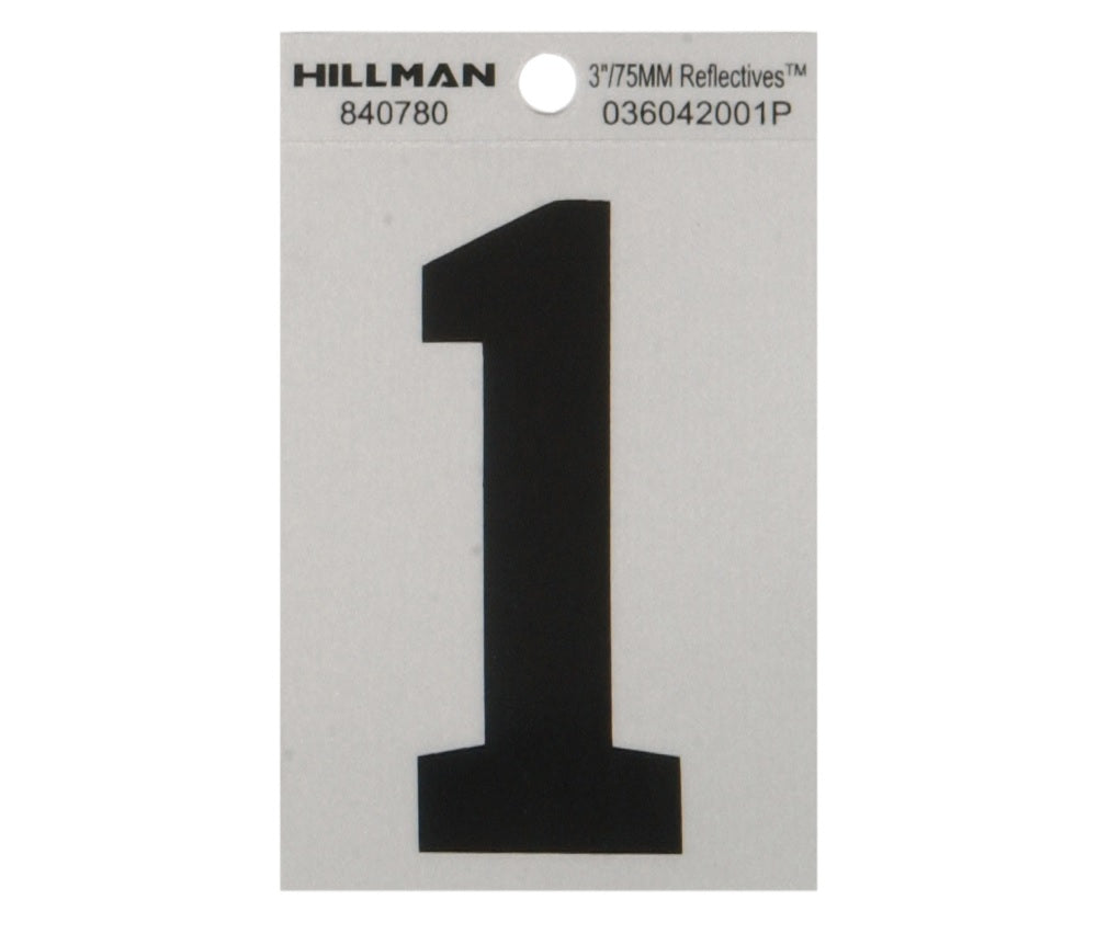 Hillman 840780 Reflective Mylar Self-Adhesive Number, Black, 1 pc.